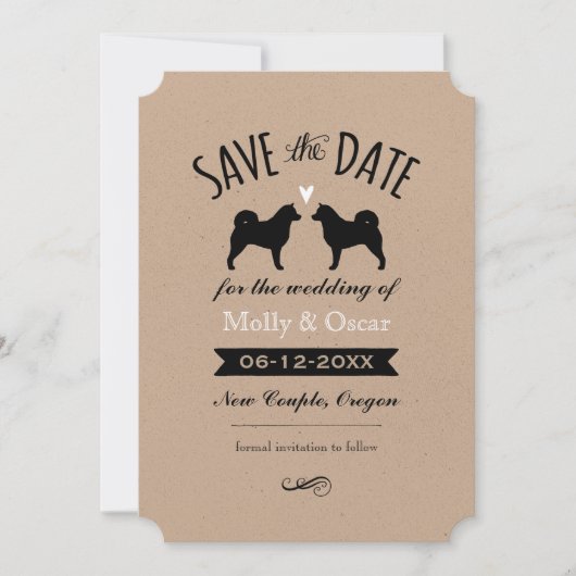 Alaskan Malamute Silhouetten Hochzeitssache Datum  Save The Date (Vorderseite)