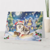 Alaskan Malamute Sleigh Snow Weihnachten Karte (Vorderseite)