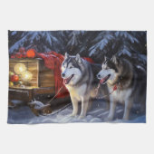 Alaskan Malamute Snowy Sleigh Riff Weihnachten Geschirrtuch (Horizontal)