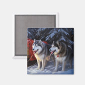 Alaskan Malamute Snowy Sleigh Riff Weihnachten Magnet (Vorderseite/Rückseite)