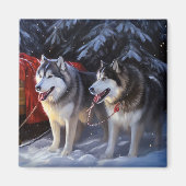 Alaskan Malamute Snowy Sleigh Riff Weihnachten Magnet (Vorne)