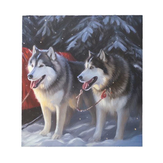 Alaskan Malamute Snowy Sleigh Riff Weihnachten Notizblock (Vorderseite)