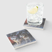 Alaskan Malamute Snowy Sleigh Riff Weihnachten Steinuntersetzer (Seitenansicht)