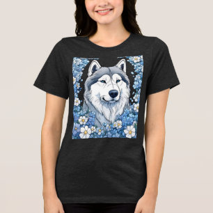 Alaskan Malamute umgeben von Vergissmeinnicht Tri-Blend Shirt