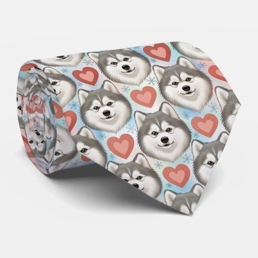Alaskan Malamute Valentinstag-Herzen-Muster Hunde- Krawatte (Gerollt)