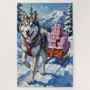 Alaskan Malamute Valentinstag-Schlittenlieferung Puzzle