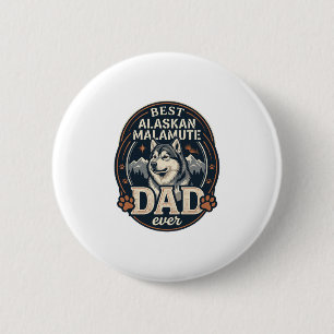 Alaskan Malamute Vater Hund Portrait Berge Abzeich Button