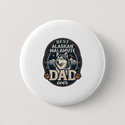 Alaskan Malamute Vater Hund Portrait Berge Abzeich Button (Vorderseite)