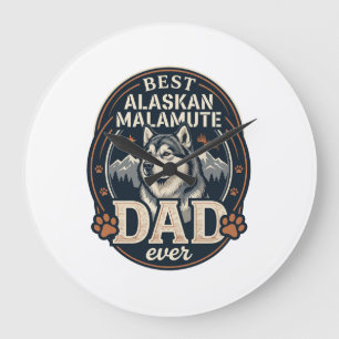 Alaskan Malamute Vater Hund Portrait Berge Abzeich Große Wanduhr