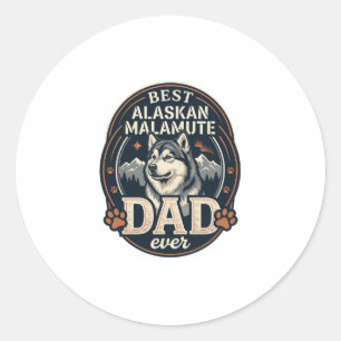 Alaskan Malamute Vater Hund Portrait Berge Abzeich Runder Aufkleber