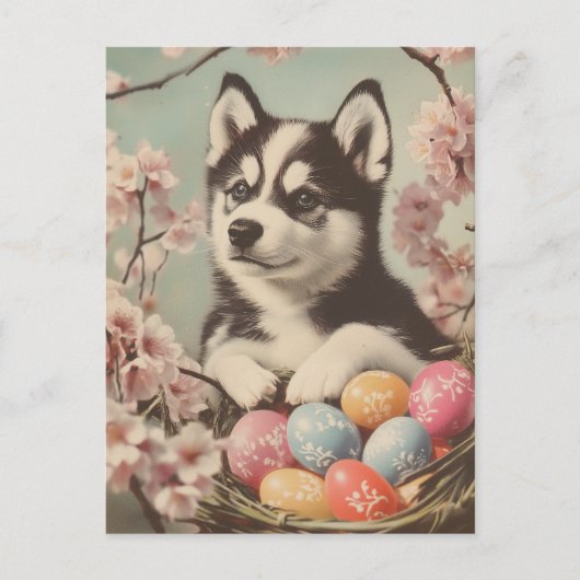 Alaskan malamute Vintag Ostern Postkarte (Vorderseite)