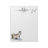 Alaskan Malamute Watercolor Monogram Personalisier Notizblock (Rotiert)