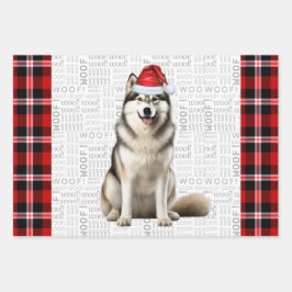 Alaskan Malamute Weihnachts-Dog Red Holiday Karier Geschenkpapier Set