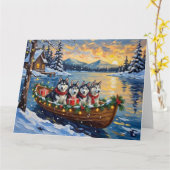 Alaskan Malamute Weihnachtsboot Urlaub Karte (Gelbe Blume)