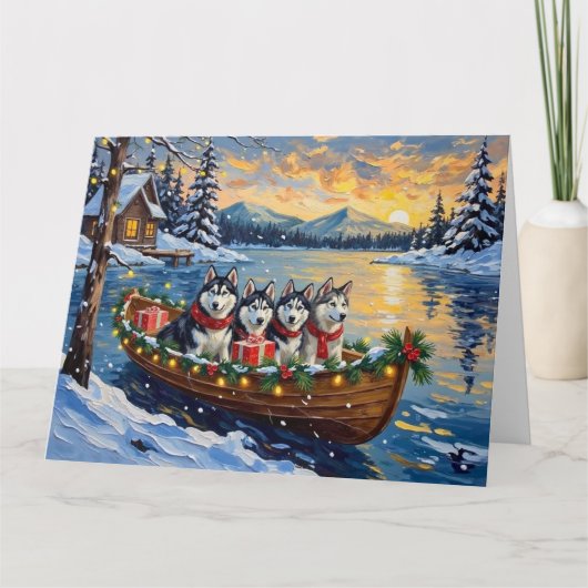 Alaskan Malamute Weihnachtsboot Urlaub Karte (Vorderseite)