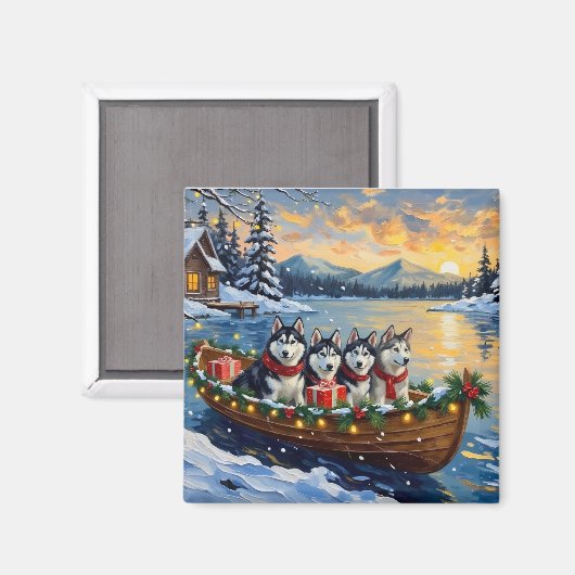 Alaskan Malamute Weihnachtsboot Urlaub Magnet (Vorderseite/Rückseite)