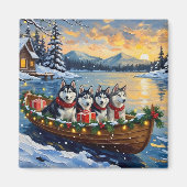 Alaskan Malamute Weihnachtsboot Urlaub Magnet (Vorne)