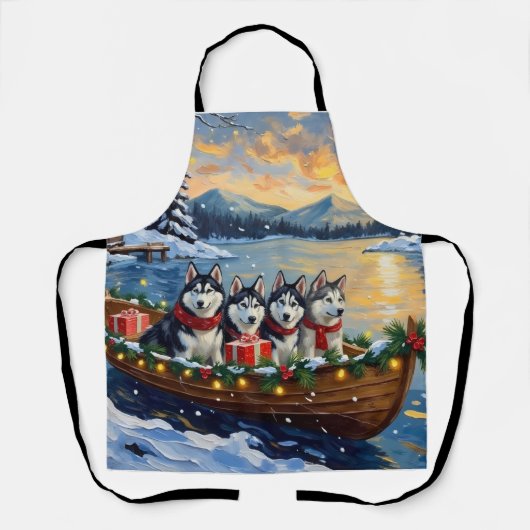 Alaskan Malamute Weihnachtsboot Urlaub Schürze (Vorderseite)