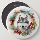 Alaskan Malamute Weihnachtsfeiertag Button (Vorne & Hinten)