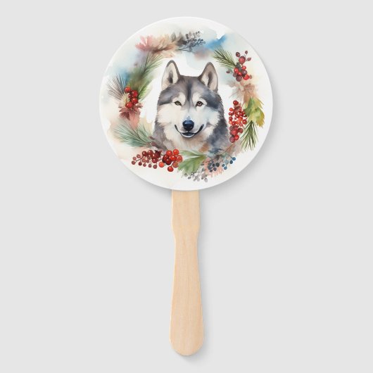 Alaskan Malamute Weihnachtsfeiertag Fächer (Rückseite)