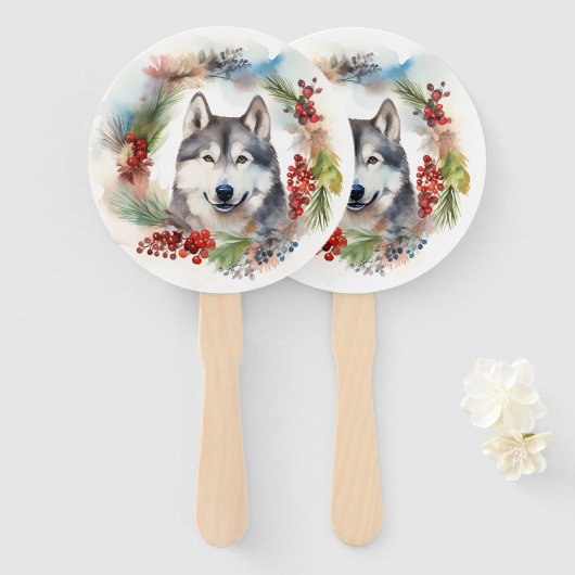 Alaskan Malamute Weihnachtsfeiertag Fächer (Vorne und Hinten)