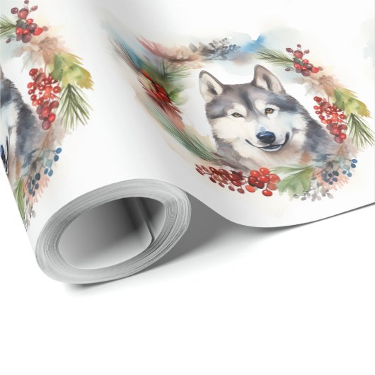 Alaskan Malamute Weihnachtsfeiertag Geschenkpapier (Rolleneckpunkt)