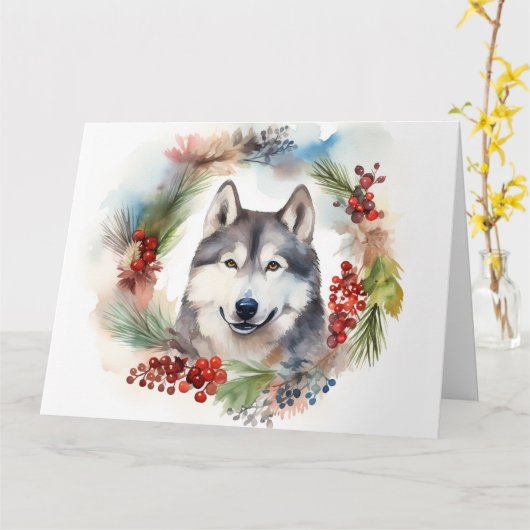 Alaskan Malamute Weihnachtsfeiertag Karte (Gelbe Blume)