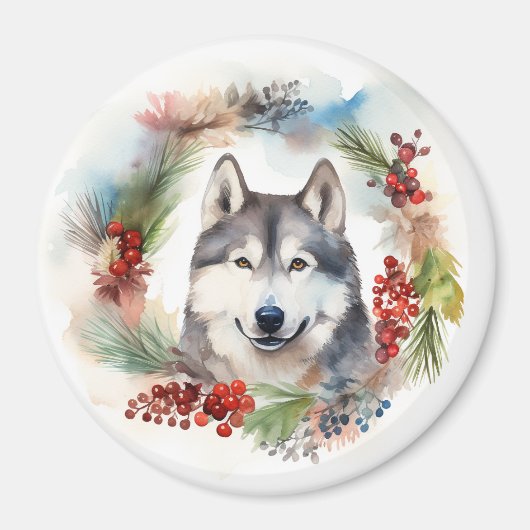 Alaskan Malamute Weihnachtsfeiertag Magnet (Vorne)
