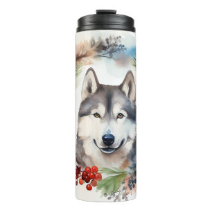Alaskan Malamute Weihnachtsfeiertag Thermosbecher