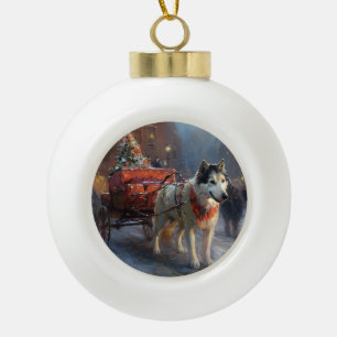 Alaskan Malamute Weihnachtsfest Saison Keramik Kugel-Ornament
