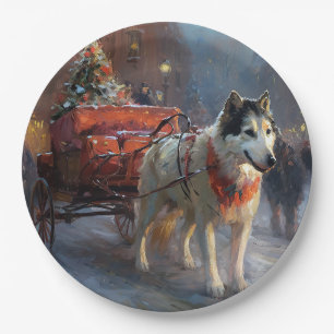 Alaskan Malamute Weihnachtsfest Saison Pappteller