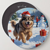 Alaskan Malamute Weihnachtsfest Schneeszene Button (Vorne & Hinten)