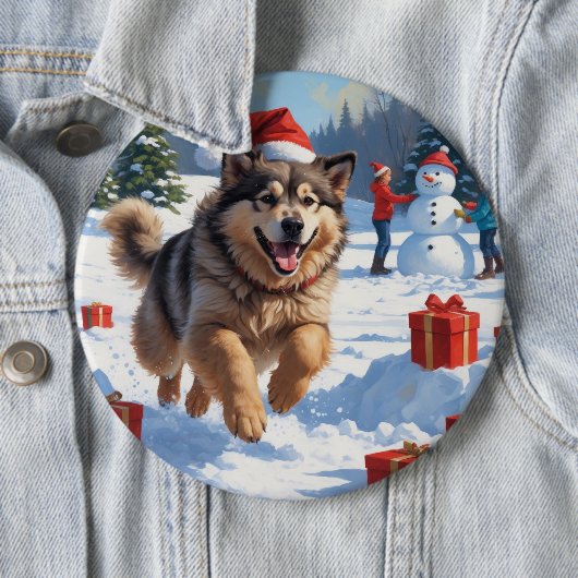 Alaskan Malamute Weihnachtsfest Schneeszene Button (Beispiel)