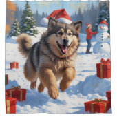 Alaskan Malamute Weihnachtsfest Schneeszene Duschvorhang (Vorderseite)