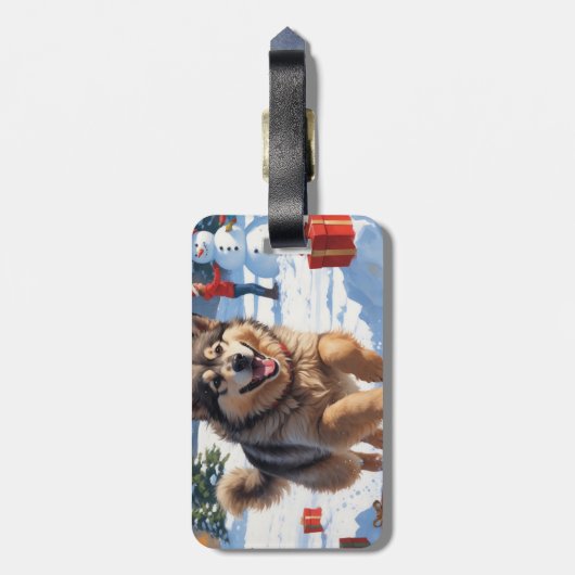 Alaskan Malamute Weihnachtsfest Schneeszene Gepäckanhänger (Rückseite vertikal)
