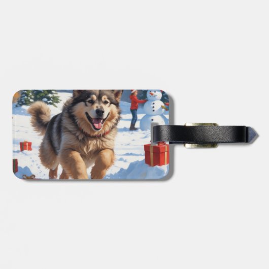 Alaskan Malamute Weihnachtsfest Schneeszene Gepäckanhänger (Rückseite horizontal)