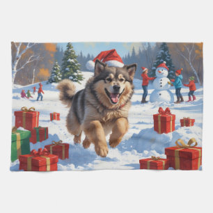 Alaskan Malamute Weihnachtsfest Schneeszene Geschirrtuch