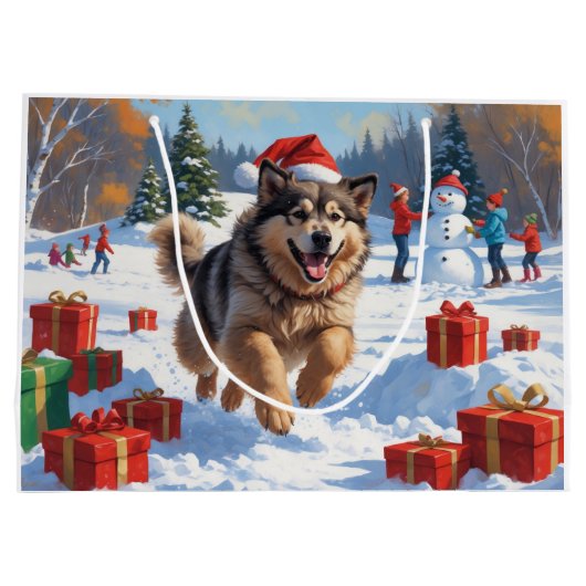 Alaskan Malamute Weihnachtsfest Schneeszene Große Geschenktüte (Rückseite)