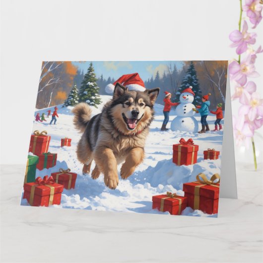 Alaskan Malamute Weihnachtsfest Schneeszene Karte (Orchidee)