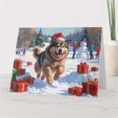 Alaskan Malamute Weihnachtsfest Schneeszene Karte (Vorderseite)