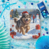 Alaskan Malamute Weihnachtsfest Schneeszene Pappteller (Party)