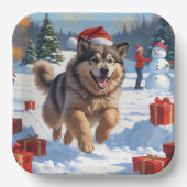 Alaskan Malamute Weihnachtsfest Schneeszene Pappteller (Vorderseite)