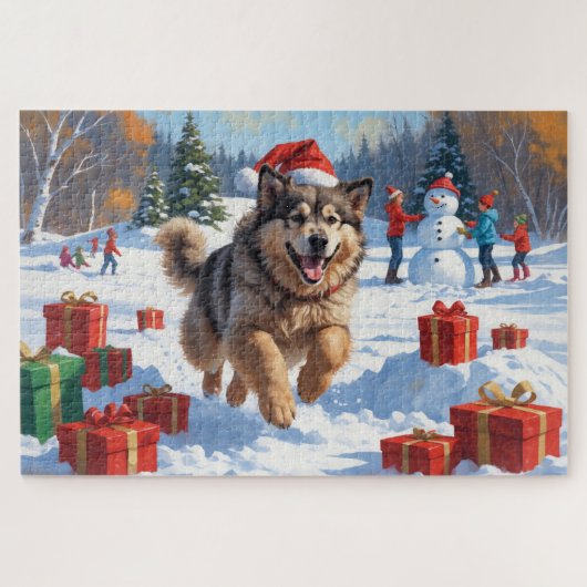 Alaskan Malamute Weihnachtsfest Schneeszene Puzzle (Horizontal)