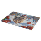 Alaskan Malamute Weihnachtsfest Schneeszene Schneidebrett (Ecke)