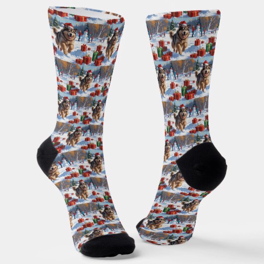 Alaskan Malamute Weihnachtsfest Schneeszene Socken (Gewinkelt)