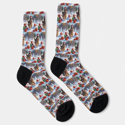 Alaskan Malamute Weihnachtsfest Schneeszene Socken (Rechts)