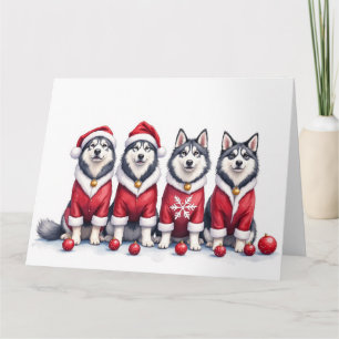 Alaskan Malamute Weihnachtskleid Santa Hut Karte