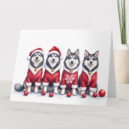 Alaskan Malamute Weihnachtskleid Santa Hut Karte (Vorderseite)