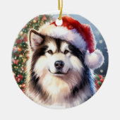 Alaskan Malamute Weihnachtsmannmütze Wasserfarben Keramik Ornament (Vorne)