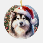 Alaskan Malamute Weihnachtsmannmütze Wasserfarben Keramik Ornament (Hinten)